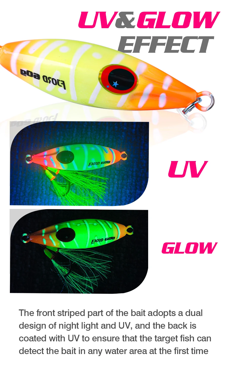 FJORD 40g 60g Metall Jig Meer Angeln Lockt Gefälschte Harte Köder Glow Dark Mit Assistent Haken Angeln Zubehör Ausrüstung angelgerät – Detail 4