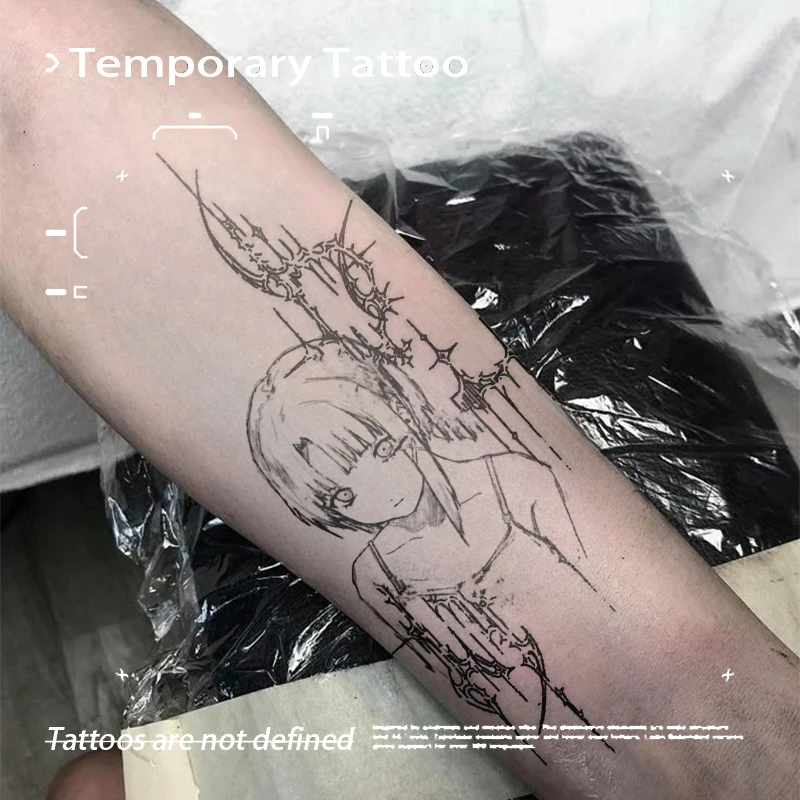 Herbal Juice Temporary Tattoo Sticker Anime Serial Experiment Lain Thorn Girl Waterproof Fake Tattoo for Arm Wrist Dark Body Art