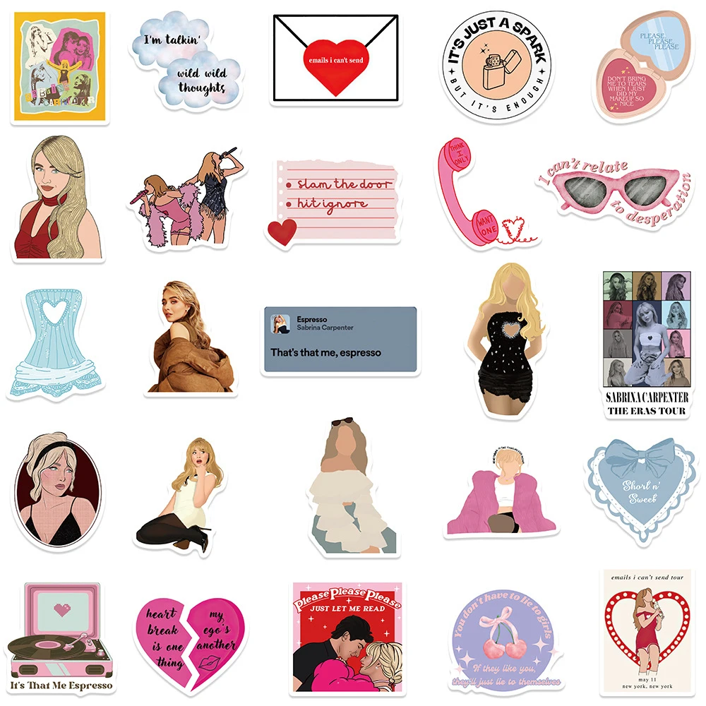 10/30/50 قطعة المغني الساخن سابرينا نجار ملصقات الكرتون ملصق مائي مقاوم للماء Laptop بها بنفسك محمول الأمتعة القرطاسية الغيتار الكتابة على الجدران ملصق