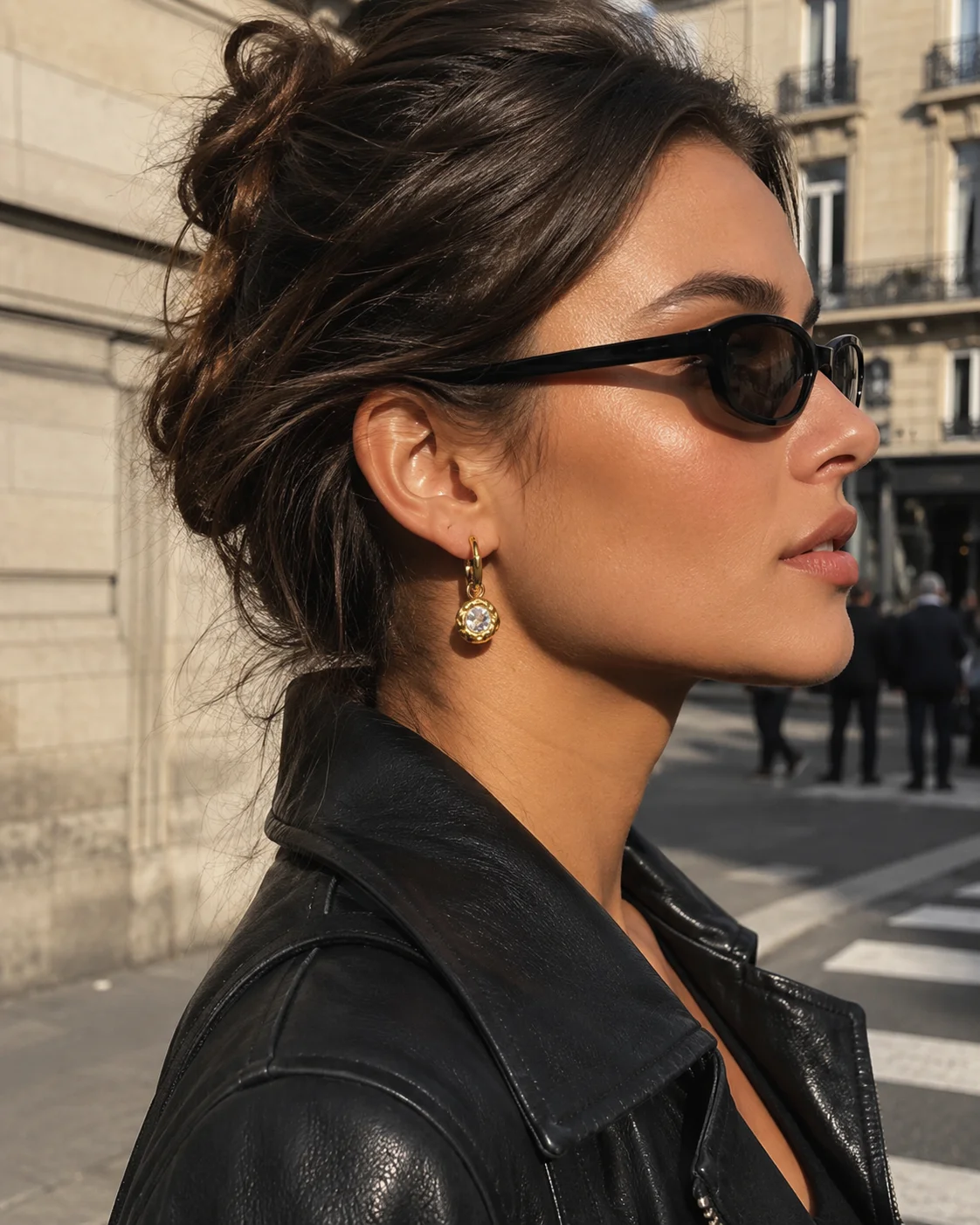 La. Muses Colored Elliptical Zircon Punch Texture Pendant Stainless Steel Women's Earrings PVD Plated Fashion Jewelry Accessorie
