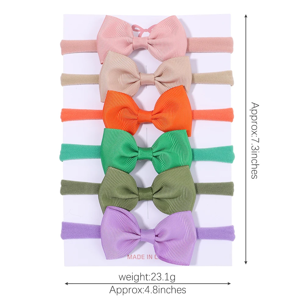 6Pcs/set Solid Color Grograin Ribbon Bowknot Headband For Girls New Headwear Elastic Hair Bands Infant Kids Hair Accessories