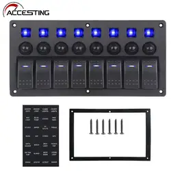 8 Gang Rocker Switch Panel For Jeep Boat Marine Car 12V 24V Waterproof On-Off 5pin 12v Led Panel Switch With Sticker Set