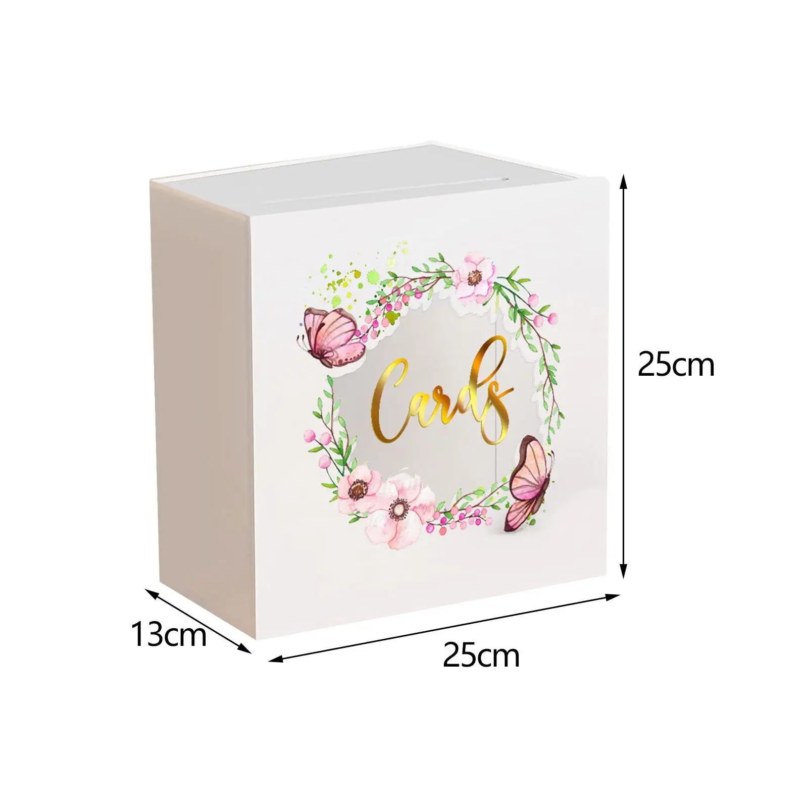 صندوق بطاقات أكريليك لحفلات الزفاف مع فتحة 13 × 25 × 25 سم صندوق متعدد الأغراض مطبوع عليه زهور لـ #6
