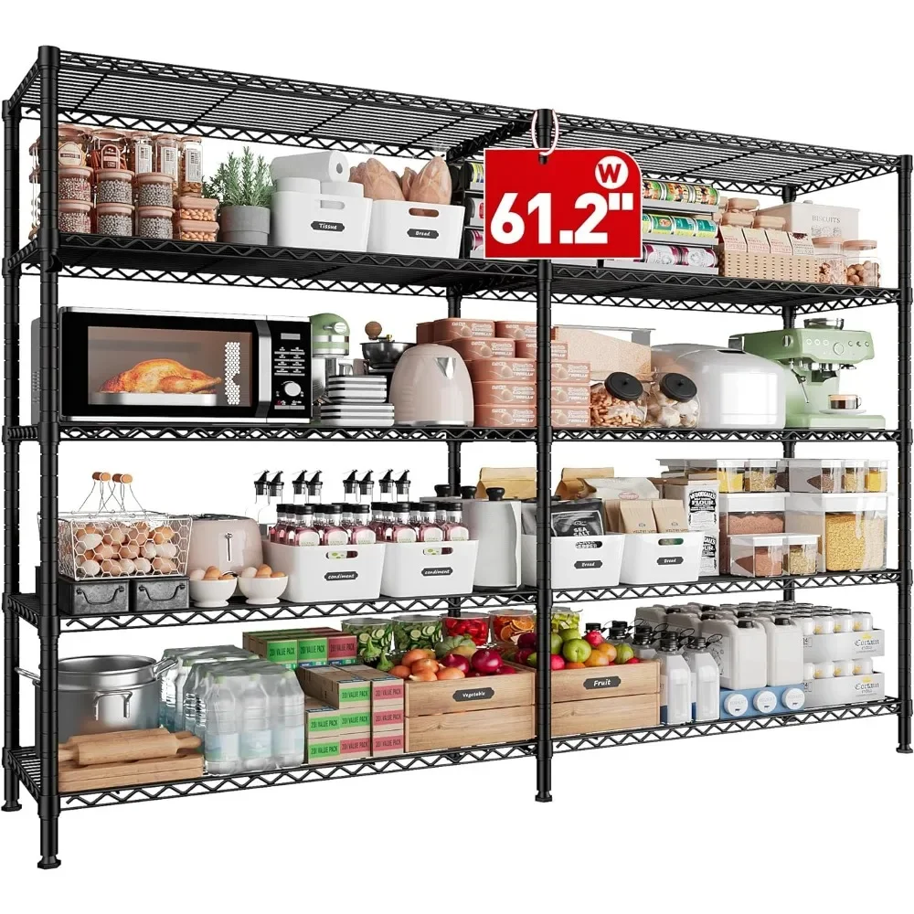 61.2''W Storage Shelves 1500LBS Wire Shelving Unit 5 Tier Metal Shelving for Storage Rack Shelves for Storage Heavy Duty