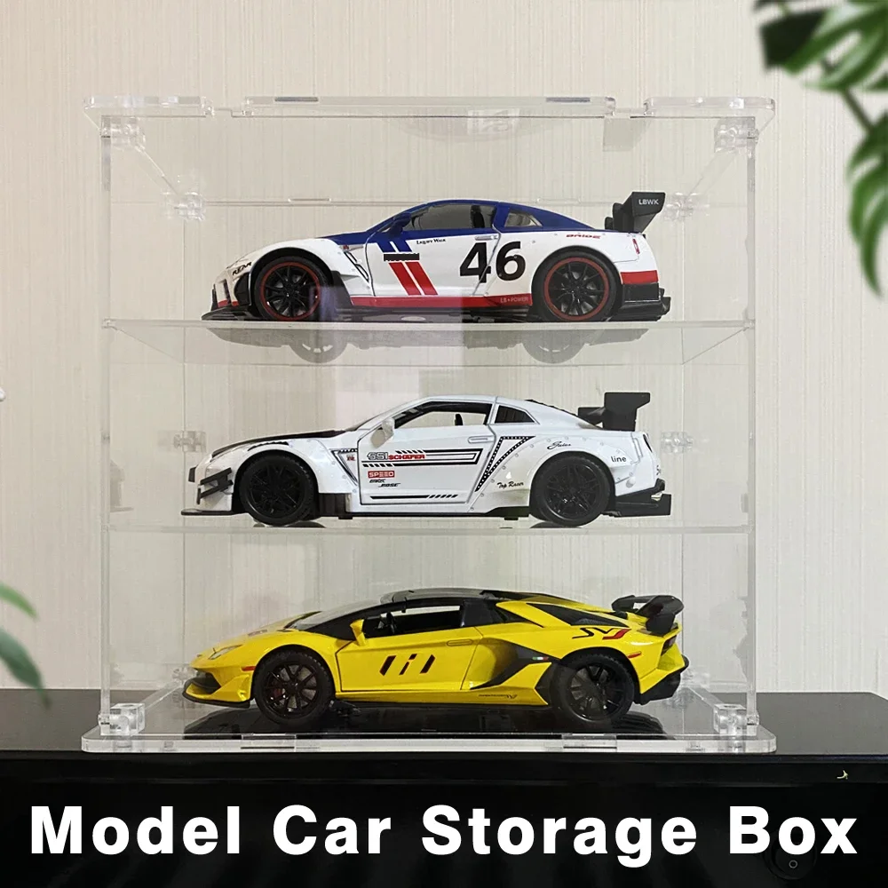 

1:32 model car storage box toy car Building block racing car dustproof clear storage cabinet openable
