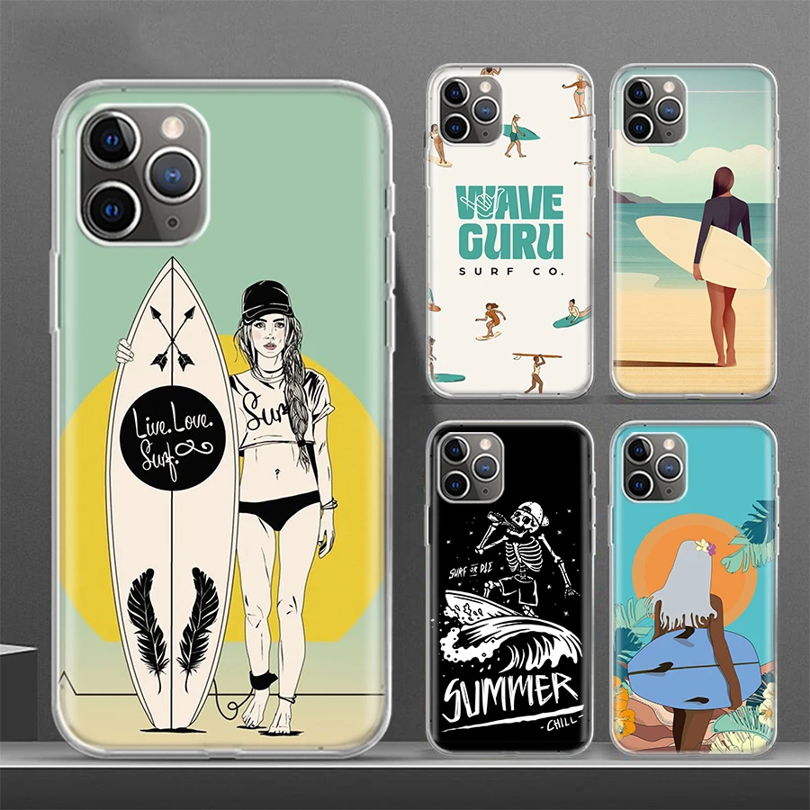 Surf Board Aesthetic Phone Case For iPhone 16 15 14 Plus 12 13 Mini 11 Pro Max X Xs  8 7 SE + Soft Fundas Coque Shell Cover 15 1