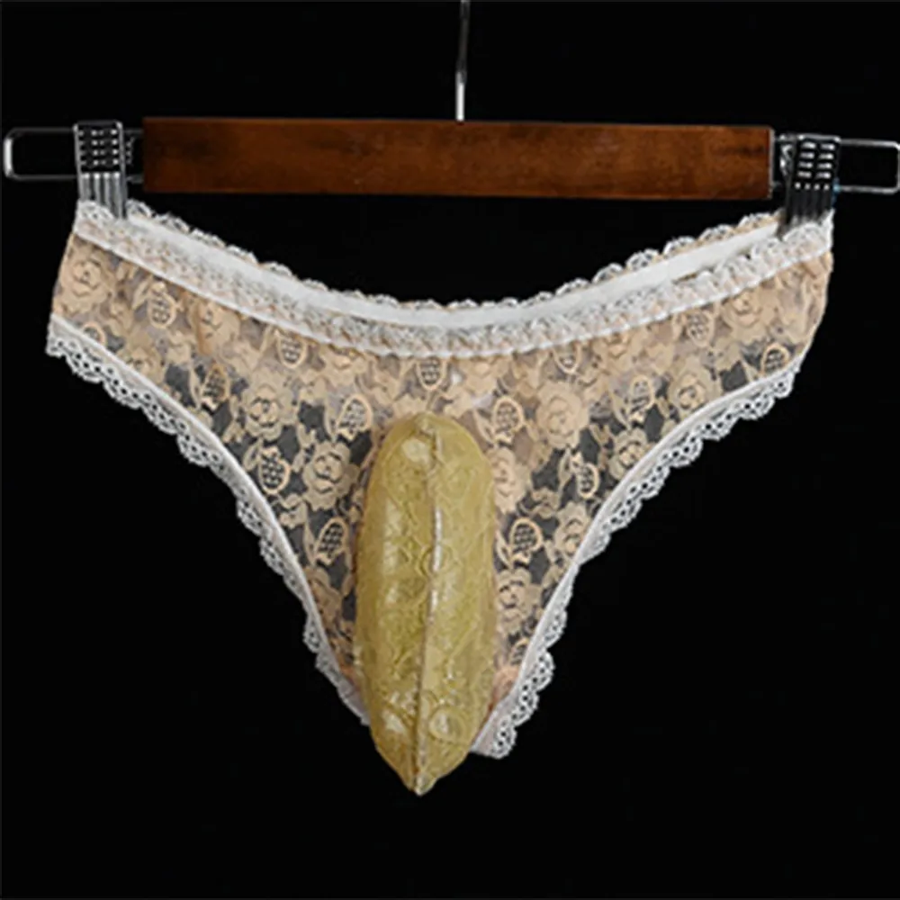 

Men Sexy Crotch Bulge Pouch Erotic Underpants Sheer Lace Floral See Through Briefs Breathable Low Waist Panties Underwear