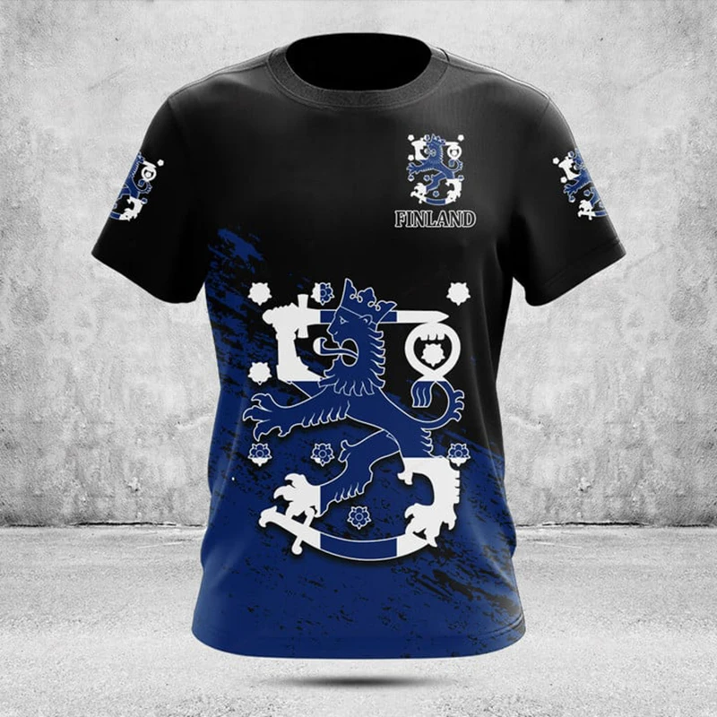 Custom Name Summer Casual Finland Flag Graphic T-shirts Non Fading Men's Fashion Streetwear Loose Cool Jersey O-neck Pullover view 2