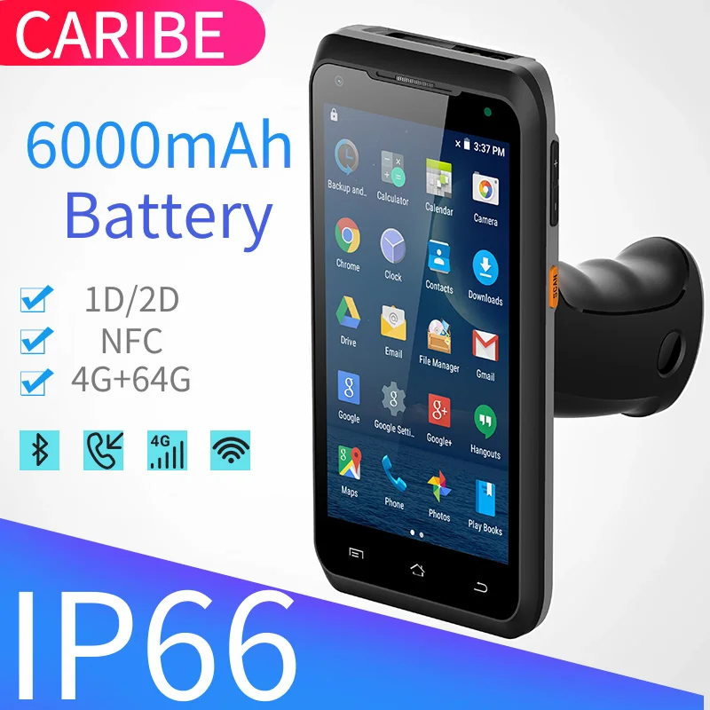 Imagem -02 - Caribe-scanner de Código de Barras Portátil com Punho de Pistola Robusto Gsm 4g Android 8.1 1d 2d Nfc Leitor Rfid Pda com Punho de Pistola