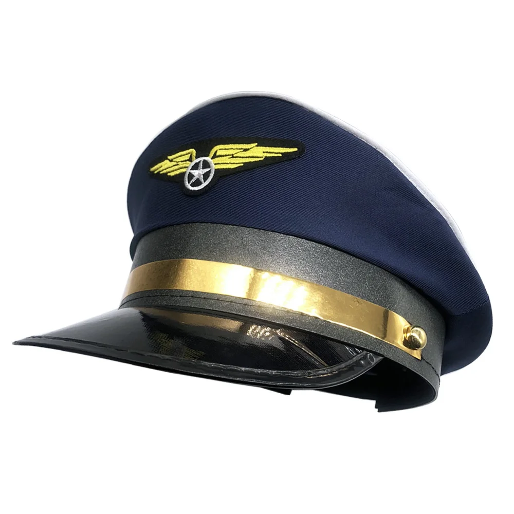 Men Uniforms Costume Party Cosplay Hat Stage Perform Flat Captain Pilot Cap for Men Women