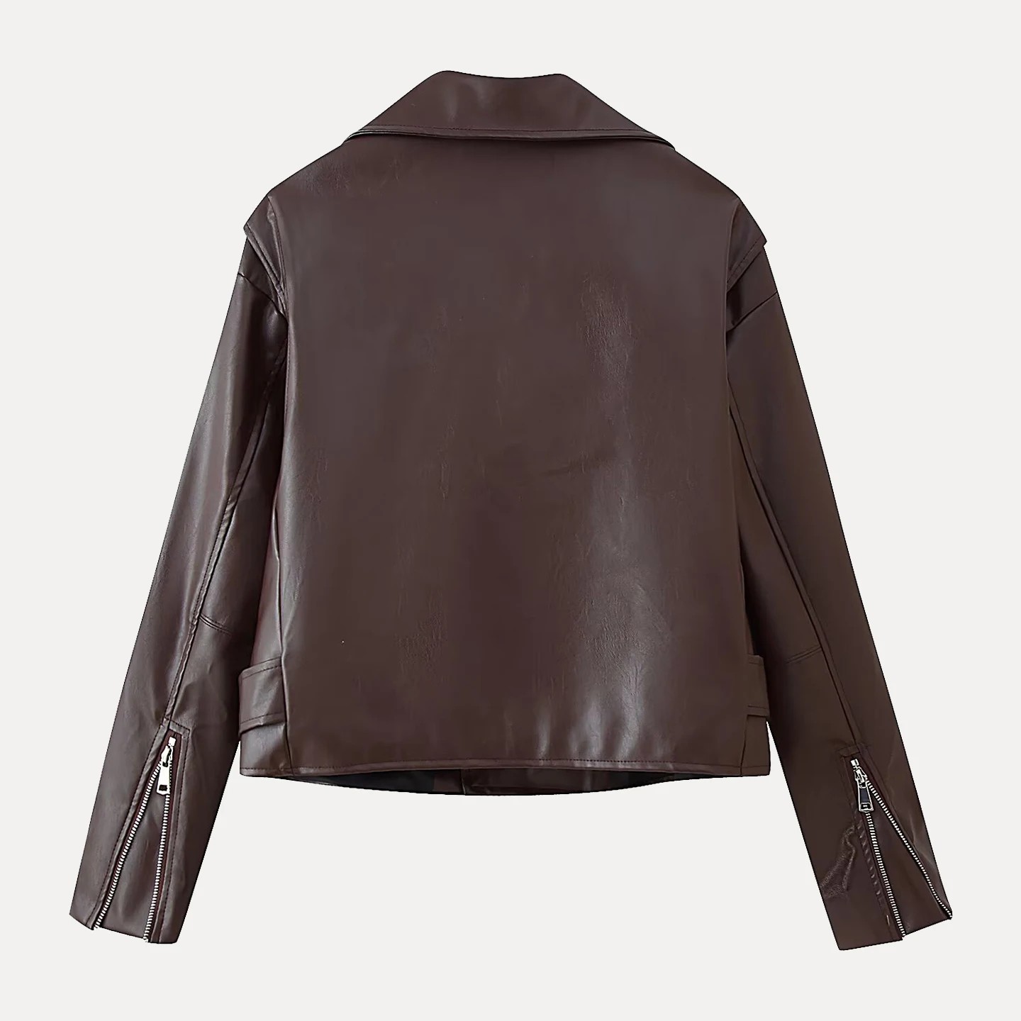 Ele ort Leather Jaet Women's Faion Vintage Sle Loose with Belt Autumn 2025 New Arrival Youth Casual Zipper