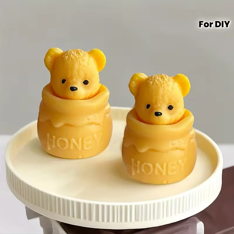 Cute Honey Jar Bear Silicone Mold Set, Candle Mold, Resin Casting Mold, Suitable for DIY Handmade Scented Candles, Plaster Craft