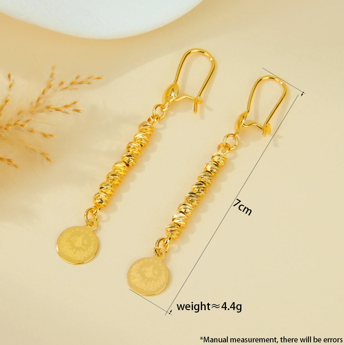 Arabische Mode-Perlen-Charm-Ohrringe 21k Vergoldet Dubai Vintage-Münzen Tropfen-Ohrringe Oman Muslimische Frauen Event-Party-Schmuck – Detail 7