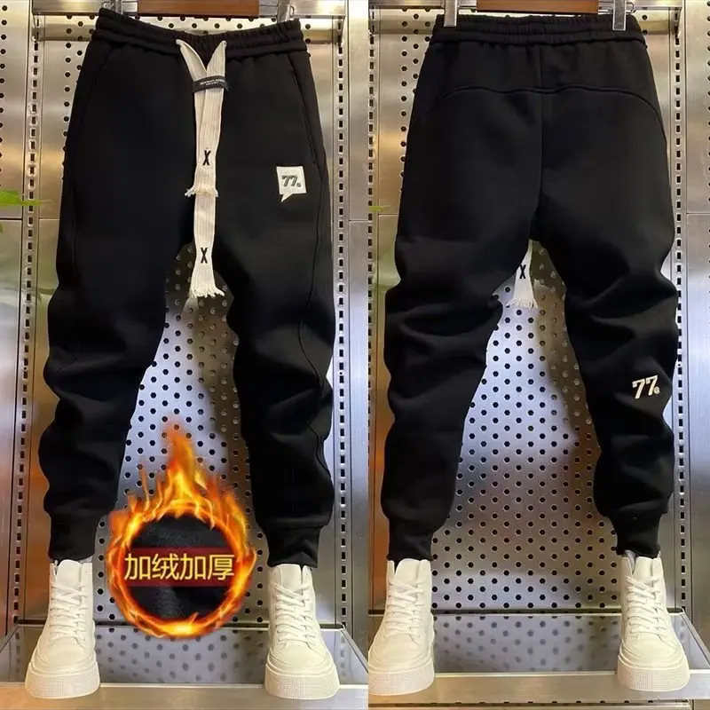 y2k korean man pants Winter Thick Plush Sport Pants men 2023 Drawstring Elastic Waist Harem Pants Casual Sweatpants streetwear