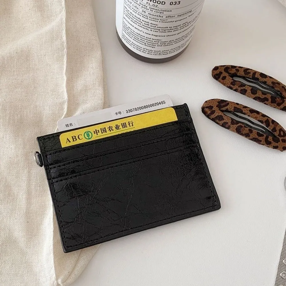 Elegant Ultra Thin Cracked Leather Card Wallet Mini Size Multiple Slots Rivet Card Holder PU Solid Color Coin Purse Travel image 5