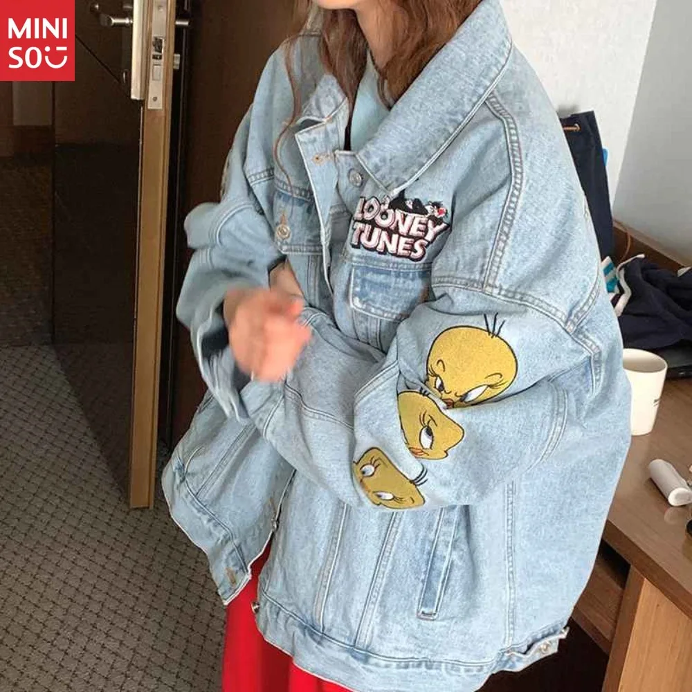 

Дисней Свободная вышивка Тяжелая промышленность Ретро стираная джинсовая куртка Пара Мультяшная куртка с буквами Куртка