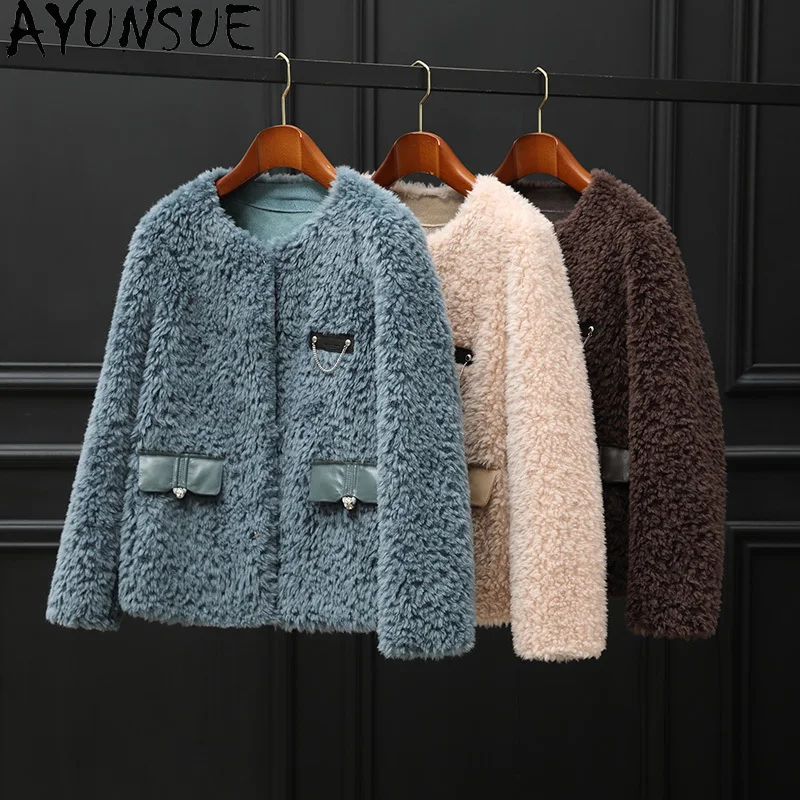 AYUNSUE 100% ウールコート レディース 2025 グレインシープ シアリングジャケット 冬服 女性用 合成毛皮コート 新作