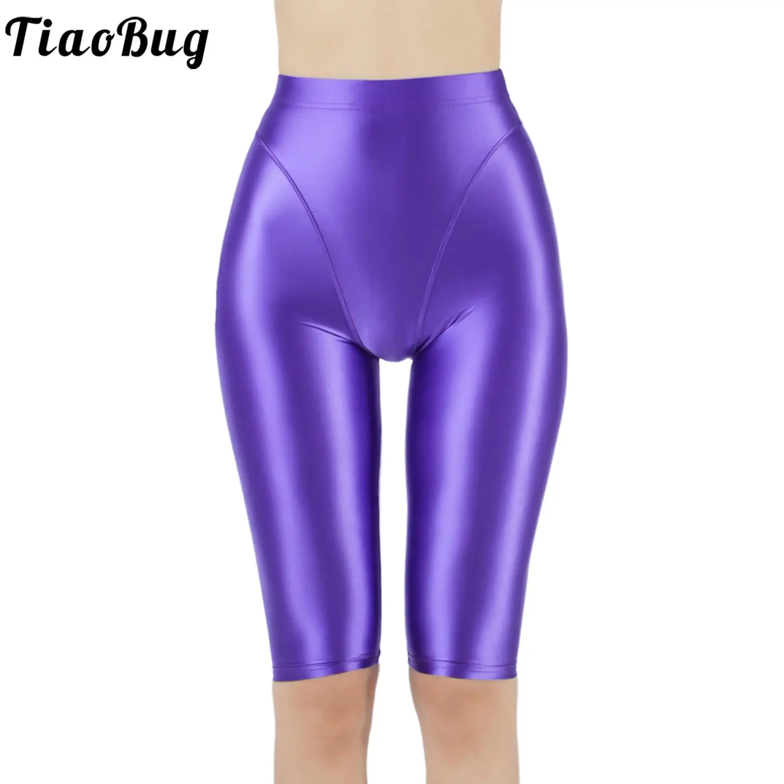 

Satin Glossy Bike Shorts Thin Fitness Bodybuilding 5-point Pant Women Knee-length Bottoms Yoga Shiny Slim Tight Leggings #YJ