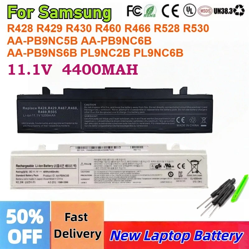 

4.4Ah Replacement Laptop Battery for Samsung R428 R429 R430 R460 R466 R528 R530 AA-PB9NC5B AA-PB9NC6B AA-PB9NS6B PL9NC2B PL9NC6B