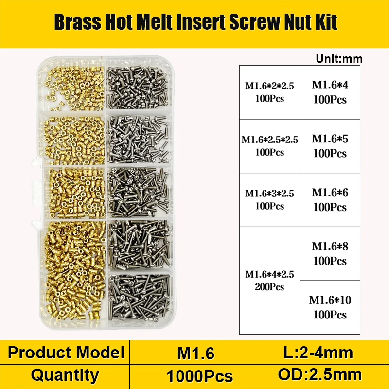 M1,4 M1,6 M2 M3 M4 M5 Messing Hot Melt Einsatz Rändelmutter und Edelstahl Schraubensatz Einsatzmutter Gewinde gerändelte Einbettungsmutter – Detail 18