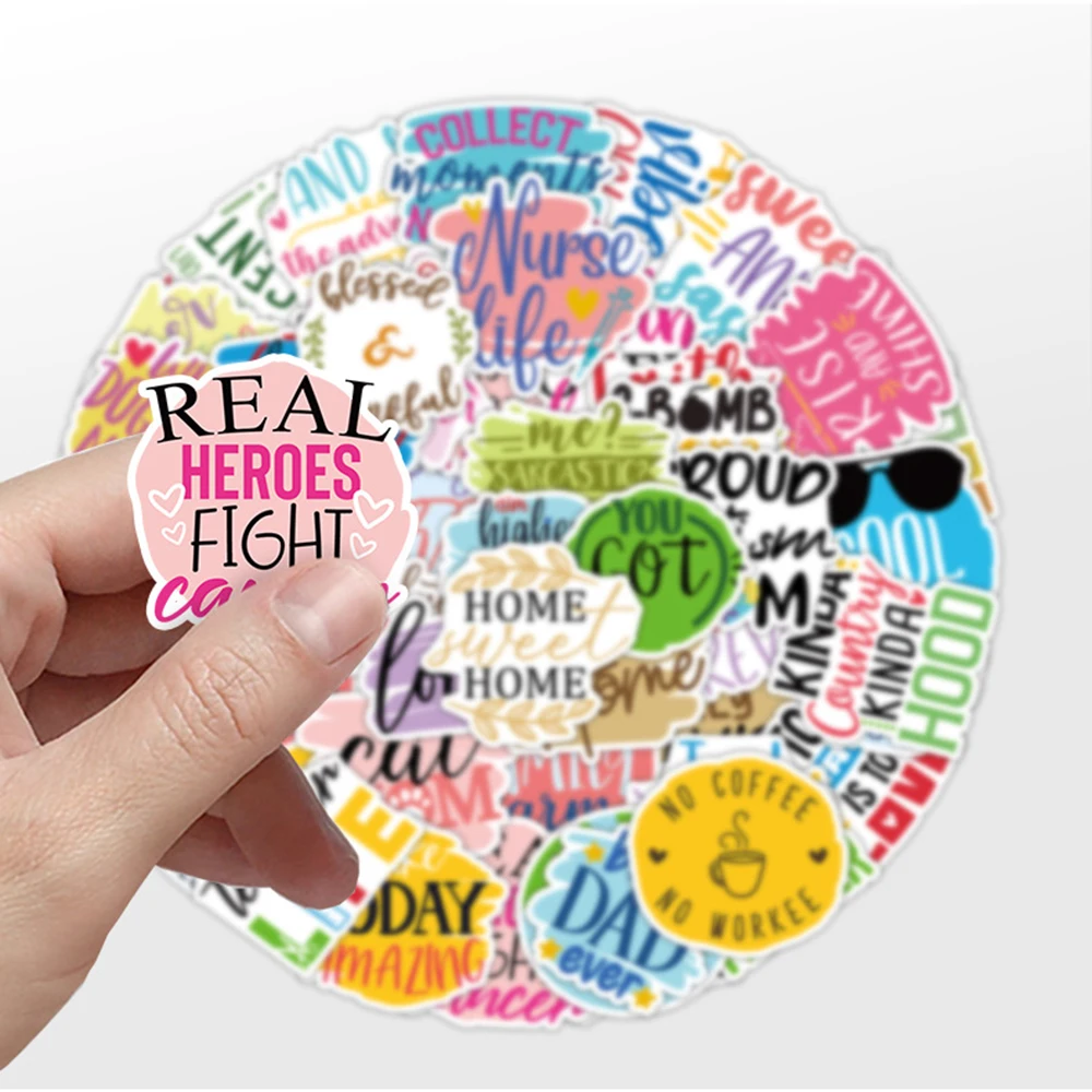 10/30/50 قطعة لطيف الكرتون ملهمة العبارات الجمالية ملصقات الكتابة على الجدران الشارات DIY بها بنفسك حقيبة الهاتف المحمول البلاستيكية ملصق للأطفال