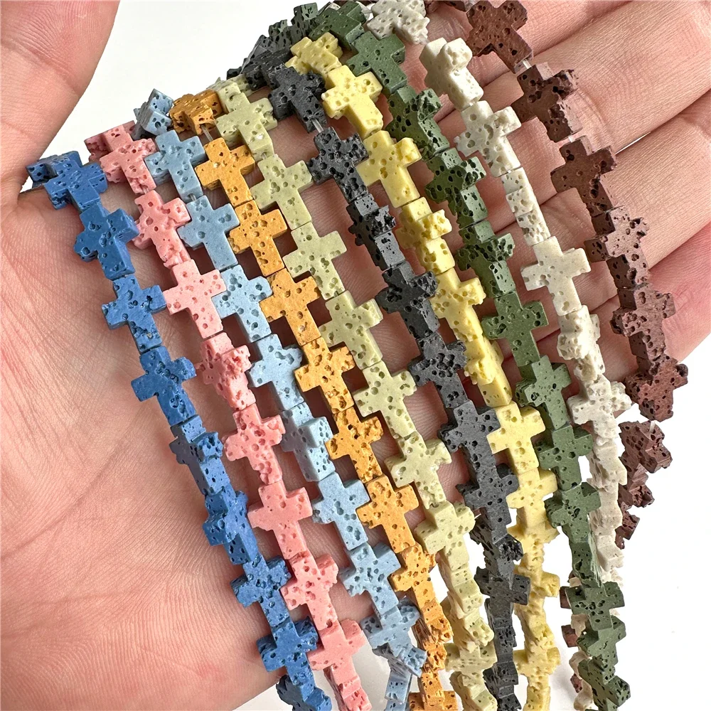 8X10MM Cross Shape Lava Stone Bead Colorful Natural Volcanic Rock Loose Spacer Beads For Jewelry Making DIY Crafts Accessories