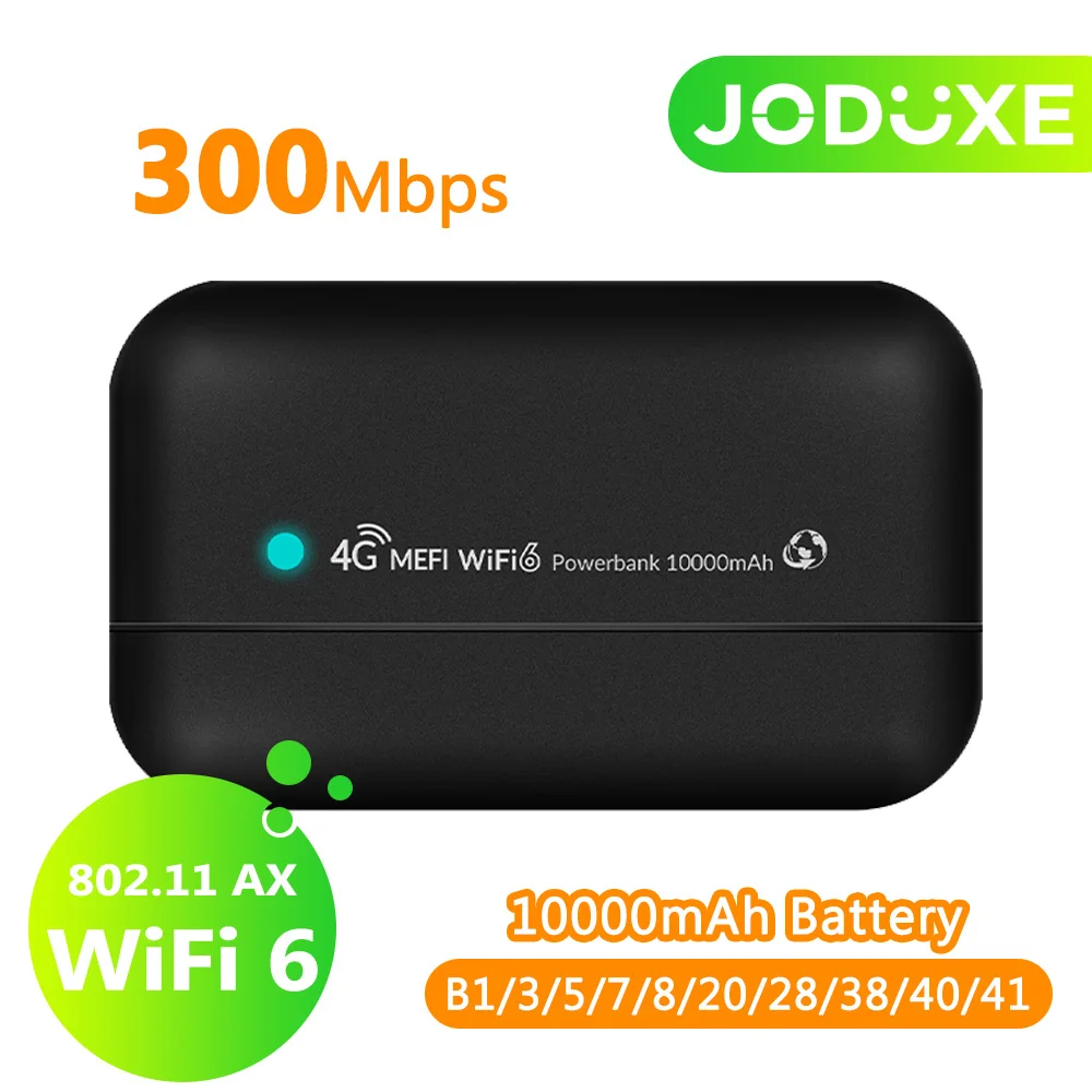 

JODUXE 4G LTE Wi-Fi маршрутизатор Wi-Fi 6 10000 мАч мобильный Wi-Fi беспроводной модем карманный Wi-Fi 300 Мбит/с точка доступа глобальные частотные диапазоны
