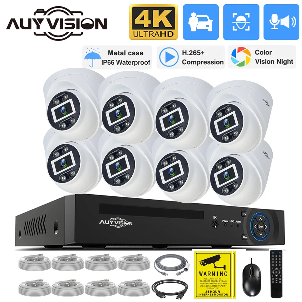 

4K POE Video Surveillance Cameras System 8 Ports 8CH 8MP CCTV NVR Face/Person/Vehicle Detect 8MP Out/Indoor Security IP Cam Kit