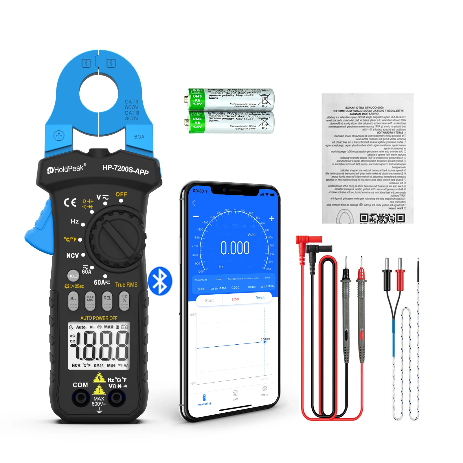 

BTMETER HP-7200S-APP 6000 True RMS Bluetooth Clamp Meter DC AC V/A NCV Temp Cap Auto Range Ammeter APP Data Logger Hot Sale