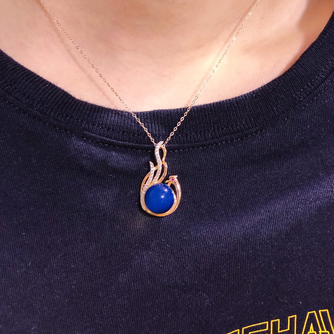 Natural Mexican Blue Amber Pendant Sterling Silver Phoenix Handmade Jewelry Gift for Women 12mm Blue Amber Bead