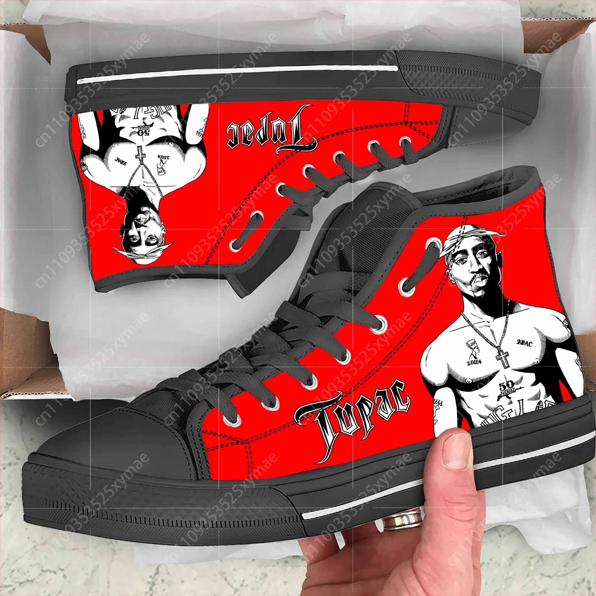 

Hot Summer Rap 2pac Tupac All Eyez on Me Arrive Fashion Lightweight High Top Classic Canvas Shoes Men Women Sneakers Board Shoe