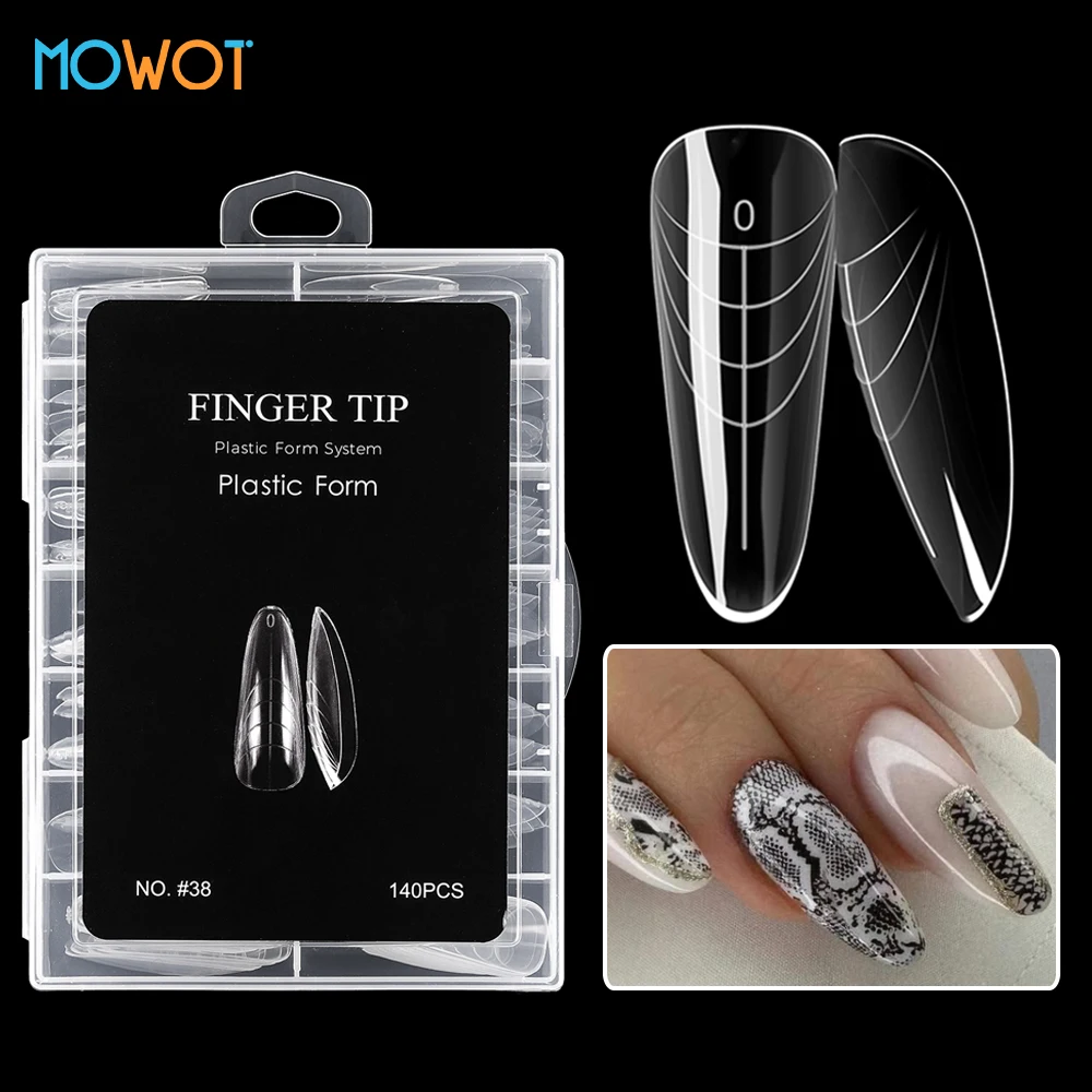 

MOWOT 140pcs/box Clear Nail Dual Forms Acrylic False Nail Tips Poly Extension Gel Molds Reusable Full Cover Nail Form Upper Mold