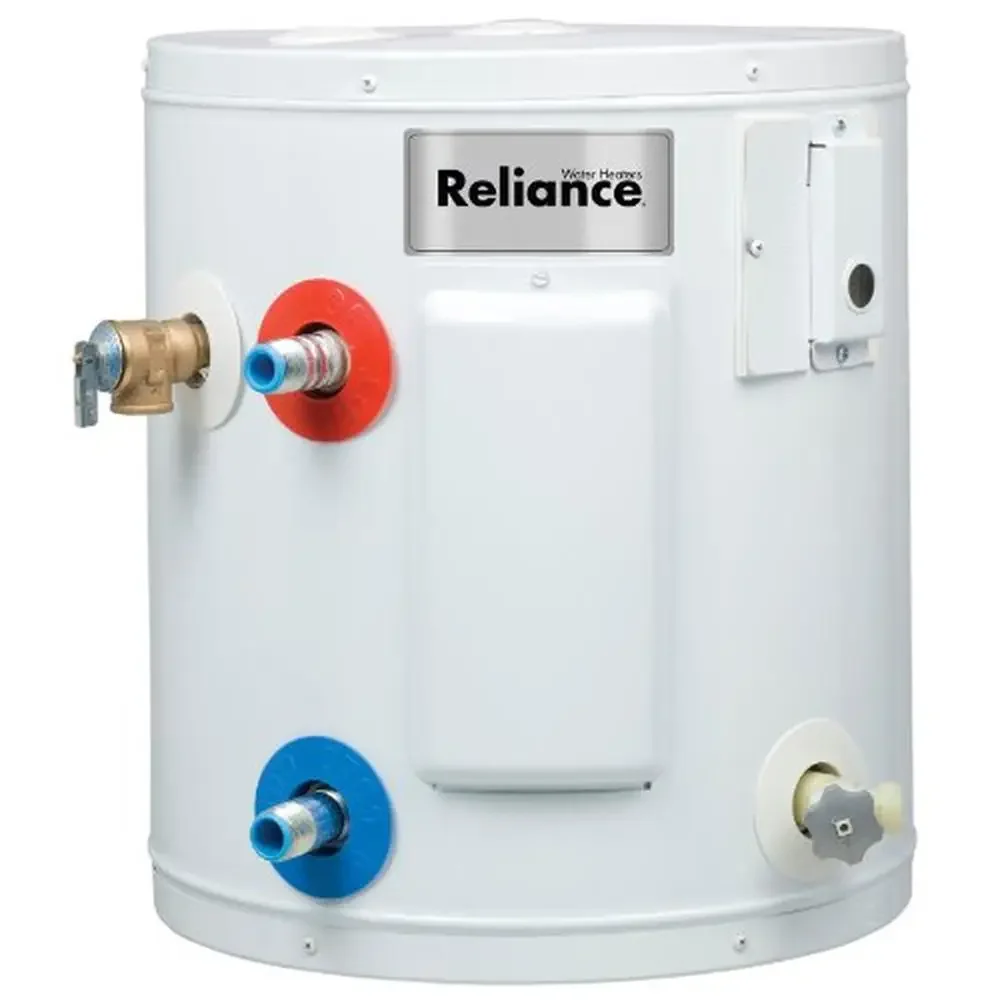 Compact Electric Water Heater 6 Gallon White Glass-lined Tank Side-mounted Connections 1650W Single Element Easy Installation