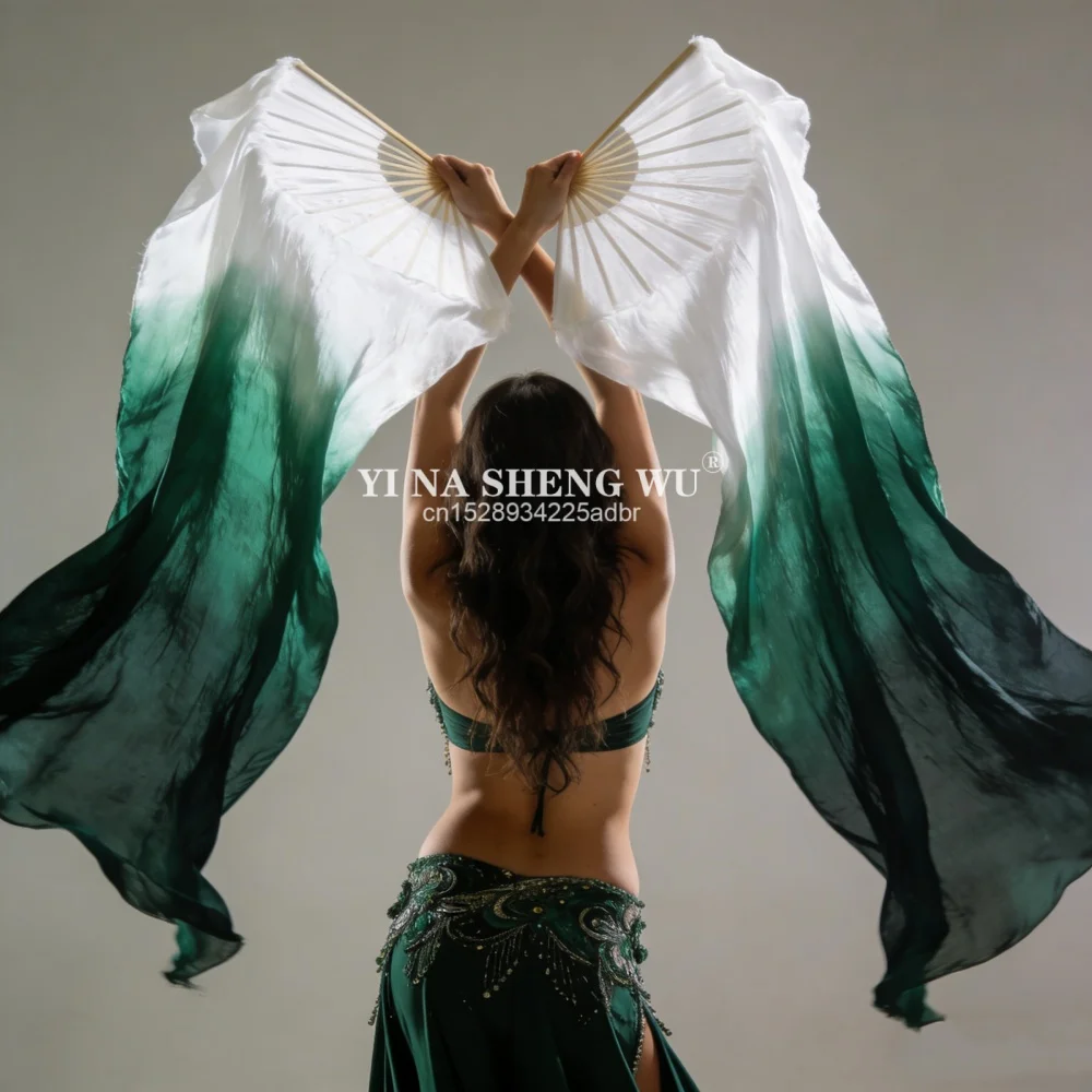 1PC Professional Silk Veil 100% Dance Worship Fan Pairs Adults Stage Competition Props Bellydance Performance Costume 1.8M