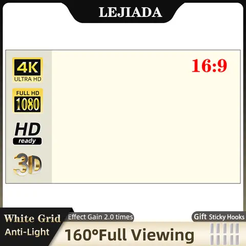 LEJIADA Projector Screen 60-130 inch White Grid Anti-Light 160 ° Viewing Angle Reflective Projection Screen Indoor Outdoor Movie