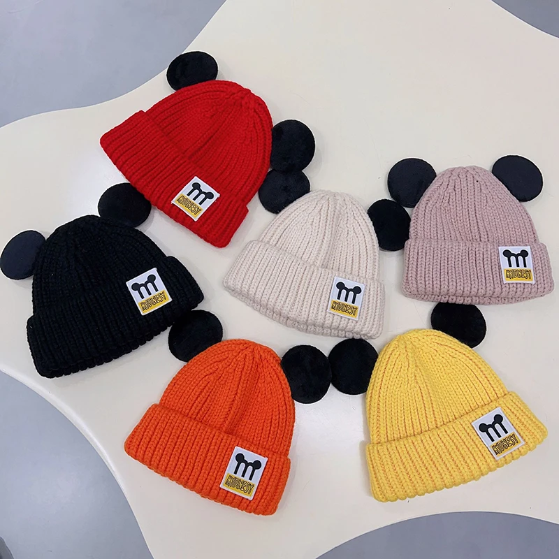 New Disney Big Ears Mickey Knitted Caps Women Keep Warm Minnie Bonnet Hats Girl Cute Cartoon Winter Hats Kids Birthday Xmas Gift