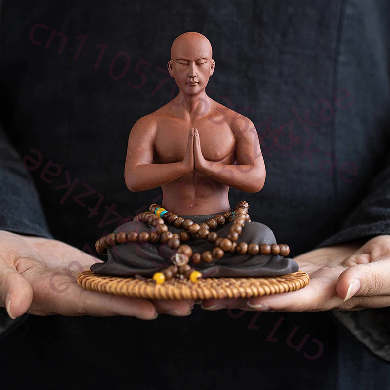 

Ceramic Praying The Young Monk Sculptures Figurines Purple Sand Characters Home Room Office Zen Wealth Luck Feng Shui Decor