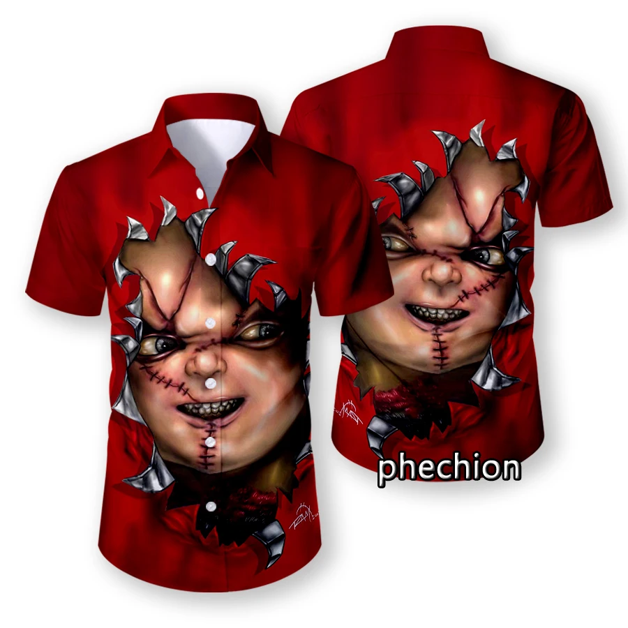 

Summer Hawaiian Mens Short Sleeve Beach Shirts Casual Child’s Play Chucky 3D Printed Shirts Plus Size S-5XL Fashion Men Tops U07