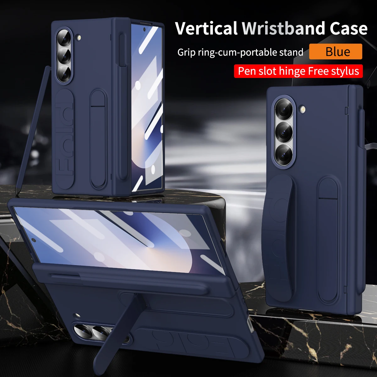 For Samsung Galaxy Z Fold 6 SE W25 5 4 3 Case Skin Friendly Folding Hinge with Wrist Band Screen Tempered Film Touch Pen Cover