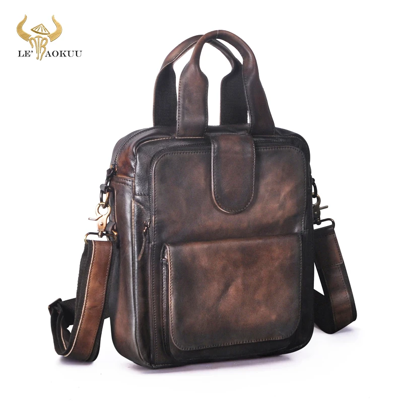 

New Real Quality Leather Design Shoulder Messenger bag Cowhide Cross-body Bag 10" Tablet Tote Mochila Satchel For Men Male 6081