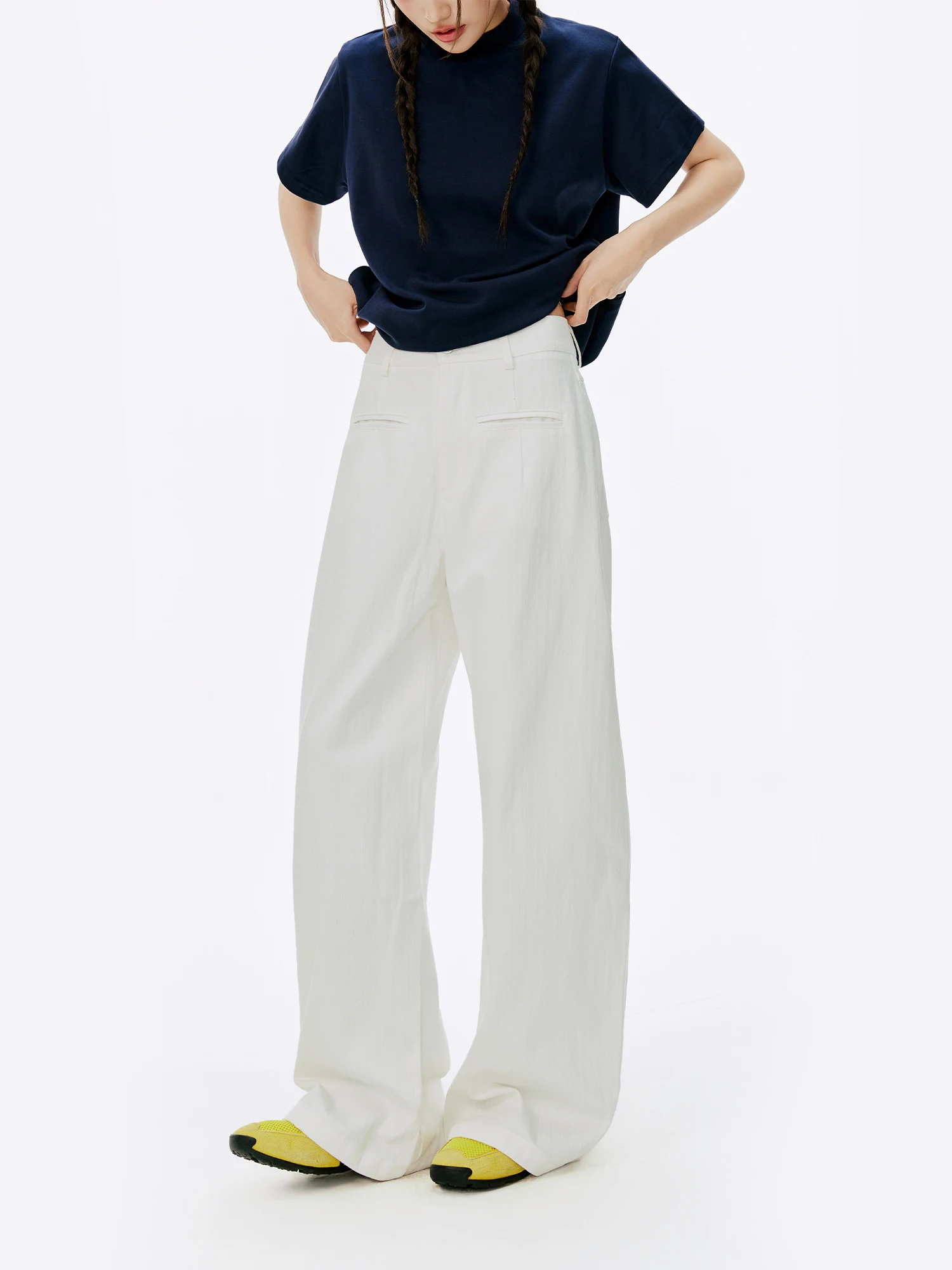 

Burgenland High-End Women's Loose Straight Leg Pants Casual Korean Sle Floor-Length White Banana Pants Comfortable Cotton