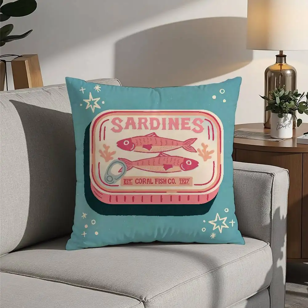 Coastal Charm Sardine Can Pillow Case 3D Print Polyester Fiber Home Sofa Throw Decoration Festival Gift