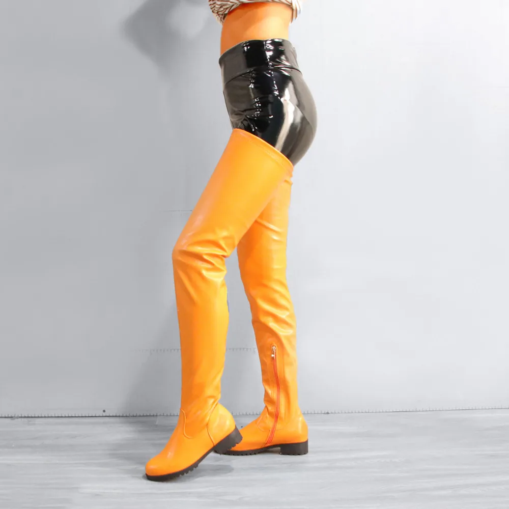 Winter Low Heels Women Thigh High Boots Female Colorful Round Head Over The Knee Boots Shoes