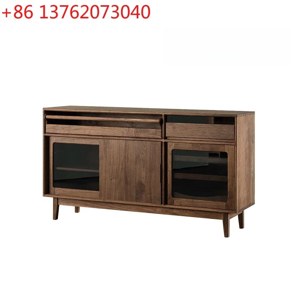 Nordic black walnut dining side cabinet Japanese-style solid wood locker Simple storage wine cabinet Tea cabinet