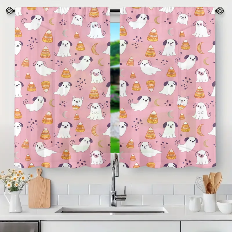 Cute Puppy Dog Pattern Kitchen Waterproof Shower Curtain Home Decor Spring Window Curtains Boho Style Housewarming Gift