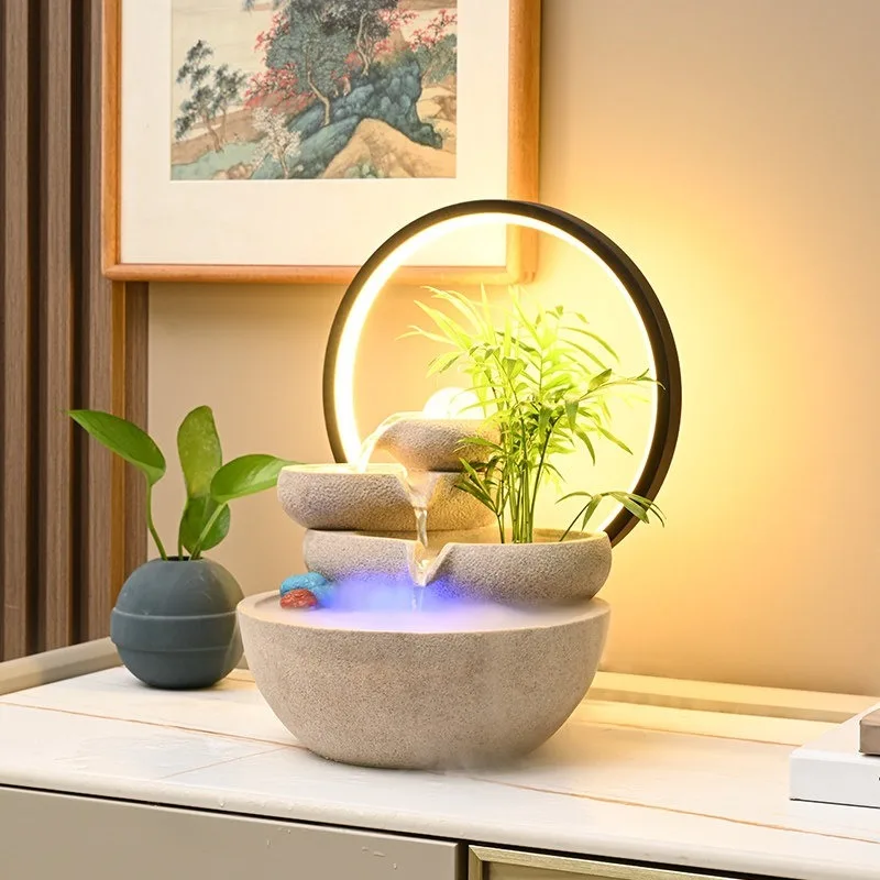 Modern light luxury flowing water ornament circulating water living room office feng shui wheel generates wealth desktop rockery