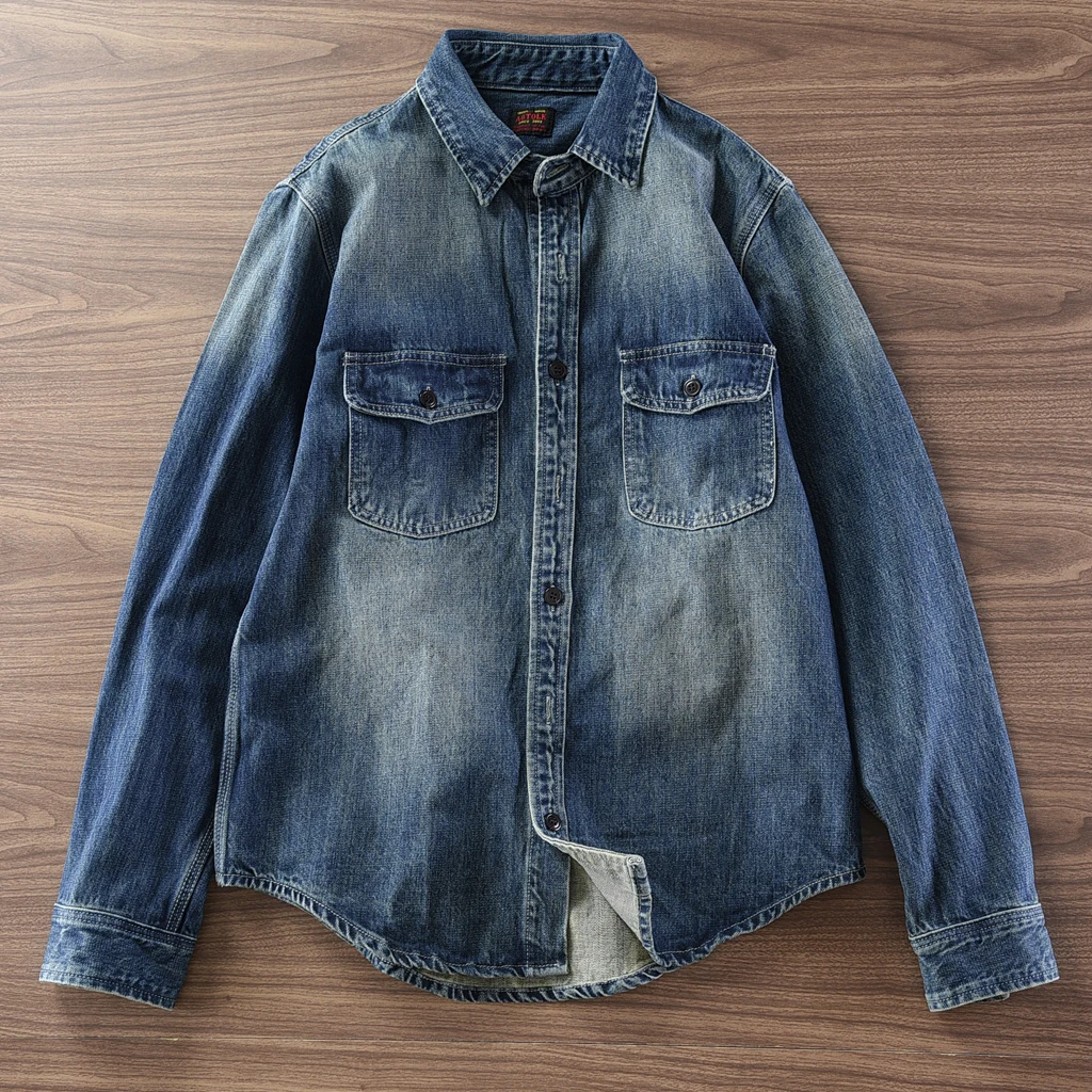 

2025 Autumn and Winter New American Retro Heavyweight Denim Cargo Shirt Men's Amekaji 100% Cotton Washed Old Casual Loose Jacket