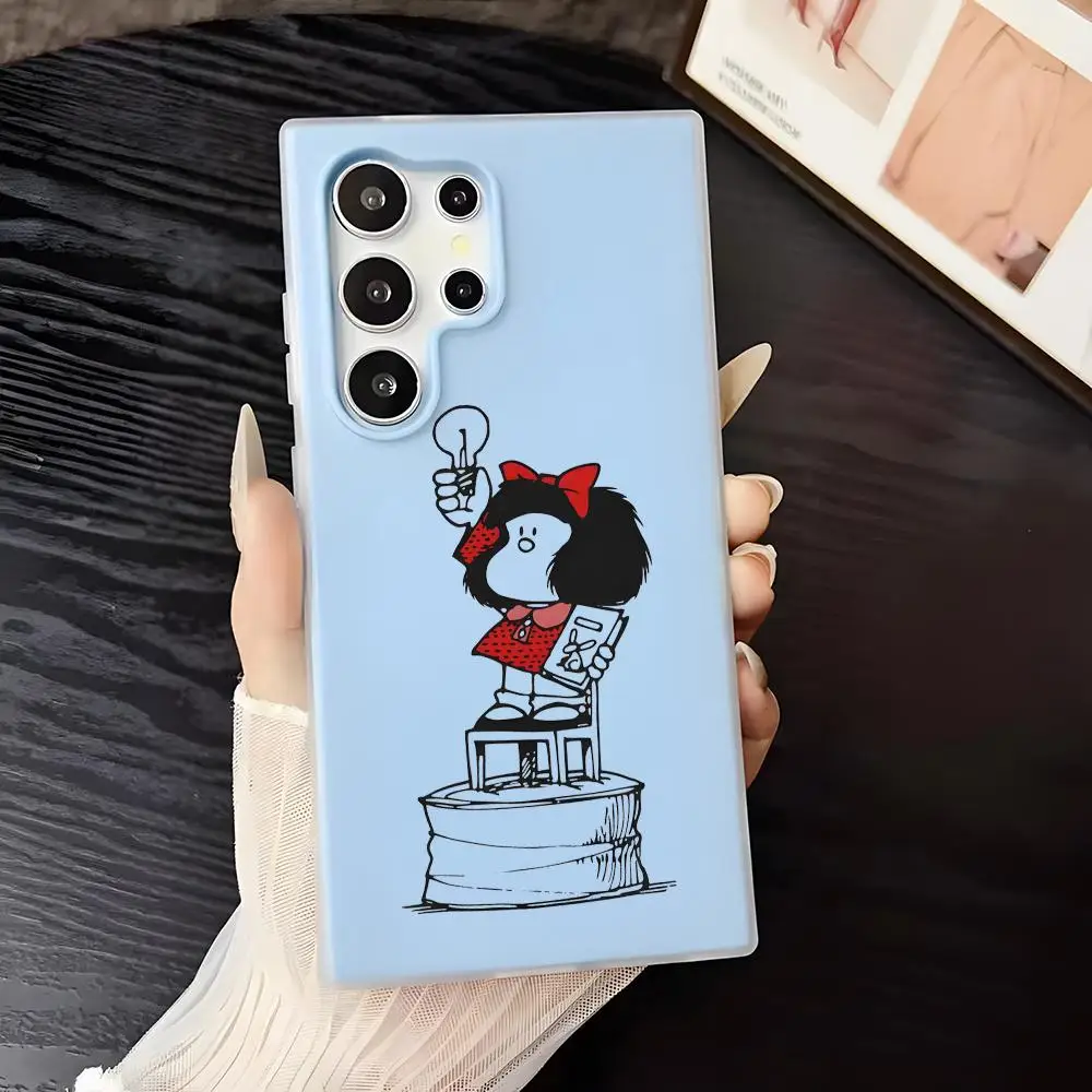 Cute Cartoon M-Mafaldas Phone Case For Samsung Galaxy S25 S24 S22 S23 Ultra S21 S20 Plus Frosted Jelly Shockproof Soft Cover