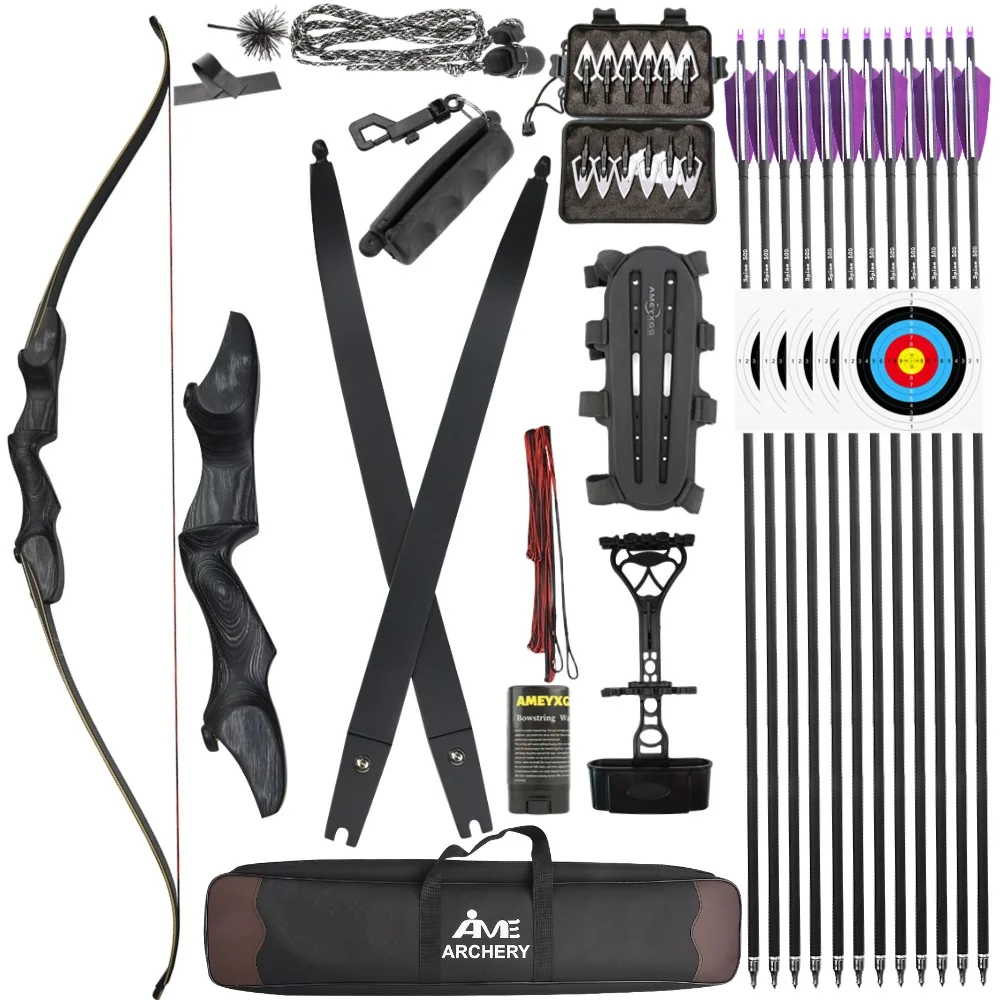 

Recurve Bow Set 30-60lbs Carbon Arrows Engineered Wood Handle Fibreglass Maple Laminate Limbs Archery Hunting Shooting