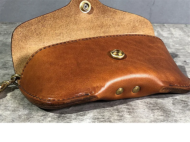 Sac à lunettes vintage en cuir véritable pour hommes et femmes, étui à lunettes de soleil en cuir de cercle, décontracté, simple, créateur de luxe, véritable cheval fou, mode